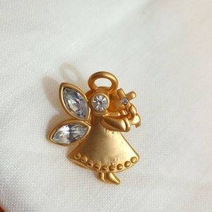 😇 Angel Of Faith cross rhinestones goldtone Lapel Pin
